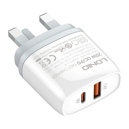 LDNIO Q229 QC3.0 / PD20W USB + Type-C Fast Charger with 1m Type-C to 8 Pin Cable, Plug Type:UK Plug(White) - USB Charger by LDNIO | Online Shopping South Africa | PMC Jewellery | Buy Now Pay Later Mobicred