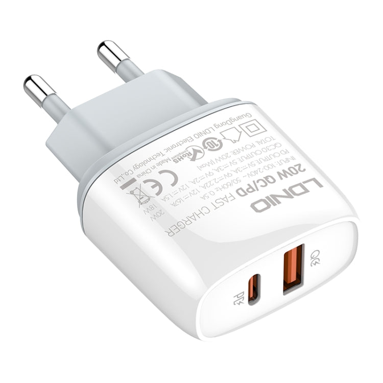 LDNIO Q229 QC3.0 / PD20W USB + Type-C Fast Charger with 1m Type-C to Type-C Cable, Plug Type:EU Plug(White) - free shipping - PMC TechLife - Order now!