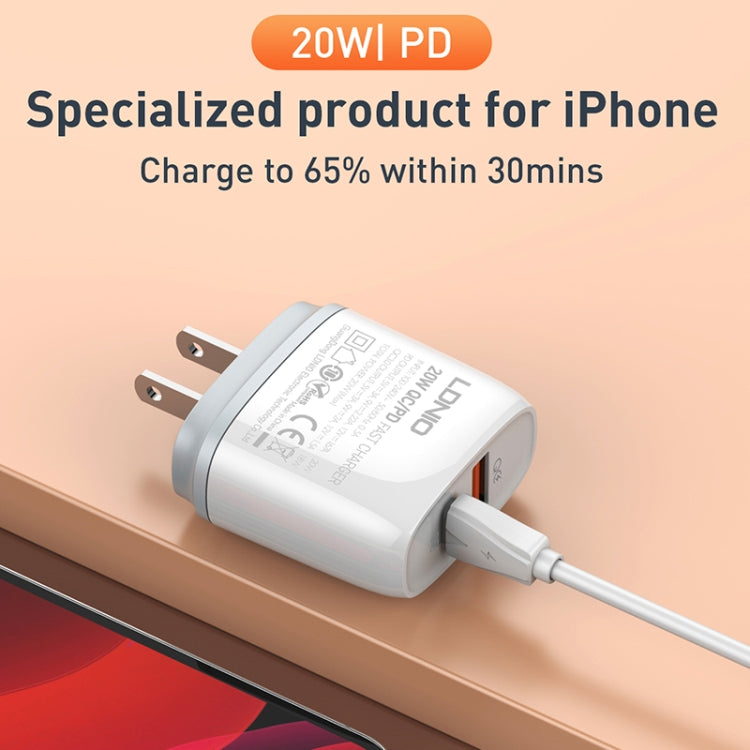 LDNIO Q229 QC3.0 / PD20W USB + Type-C Fast Charger with 1m Type-C to Type-C Cable, Plug Type:EU Plug(White) - free shipping - PMC TechLife - Order now!