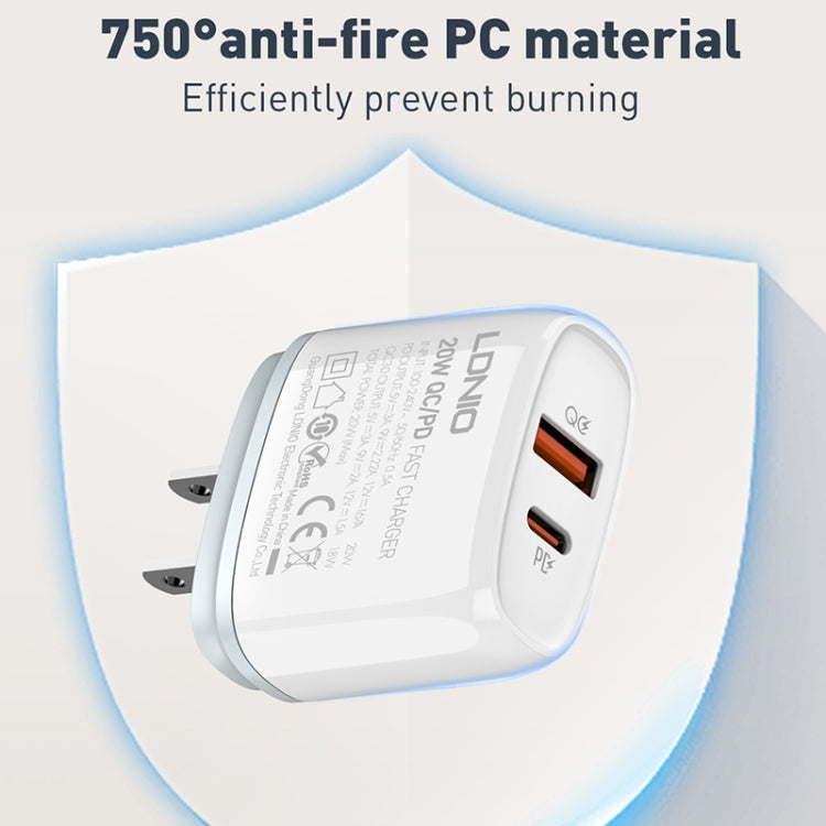 LDNIO Q229 QC3.0 / PD20W USB + Type-C Fast Charger with 1m Type-C to Type-C Cable, Plug Type:EU Plug(White) - free shipping - PMC TechLife - Order now!
