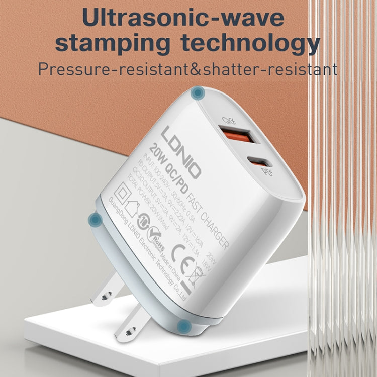 LDNIO Q229 QC3.0 / PD20W USB + Type-C Fast Charger with 1m Type-C to Type-C Cable, Plug Type:EU Plug(White) - free shipping - PMC TechLife - Order now!
