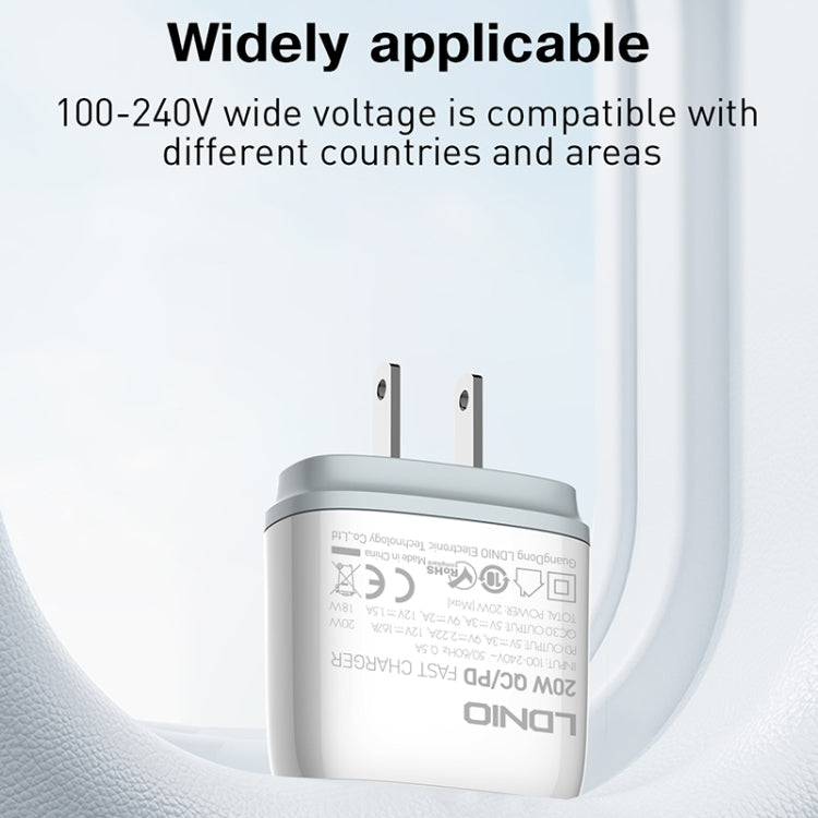 LDNIO Q229 QC3.0 / PD20W USB + Type-C Fast Charger with 1m Type-C to Type-C Cable, Plug Type:EU Plug(White) - free shipping - PMC TechLife - Order now!