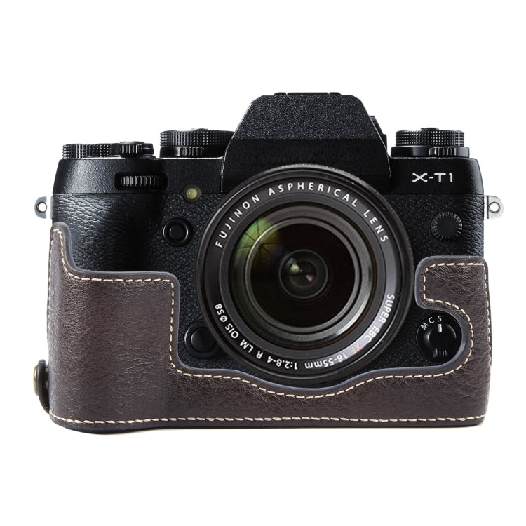 For FUJIFILM X-T1 Buffalo Texture PU Leather Camera Half Case Base(Dark Coffee) - Half Case by PMC TechLife | Online Shopping South Africa | PMC TechLife | Buy Now Pay Later Mobicred