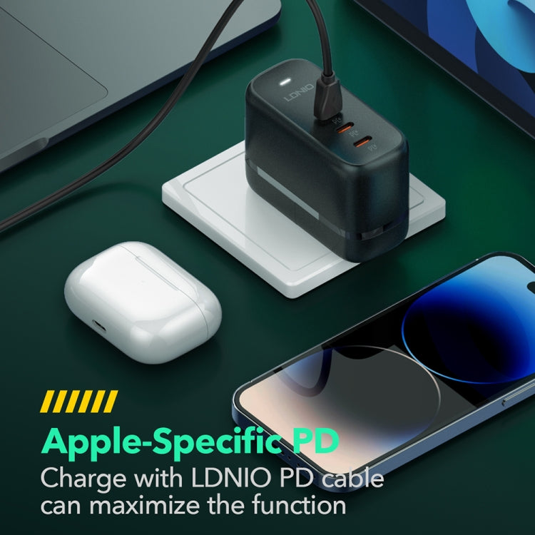 LDNIO Q367 65W GaN 3 x USB-C / Type-C Interface Charger with 1m USB-C / Type-C to USB-C / Type-C Data Cable, Plug Type:UK Plug(Black) - free shipping - PMC Jewellery - Order now!
