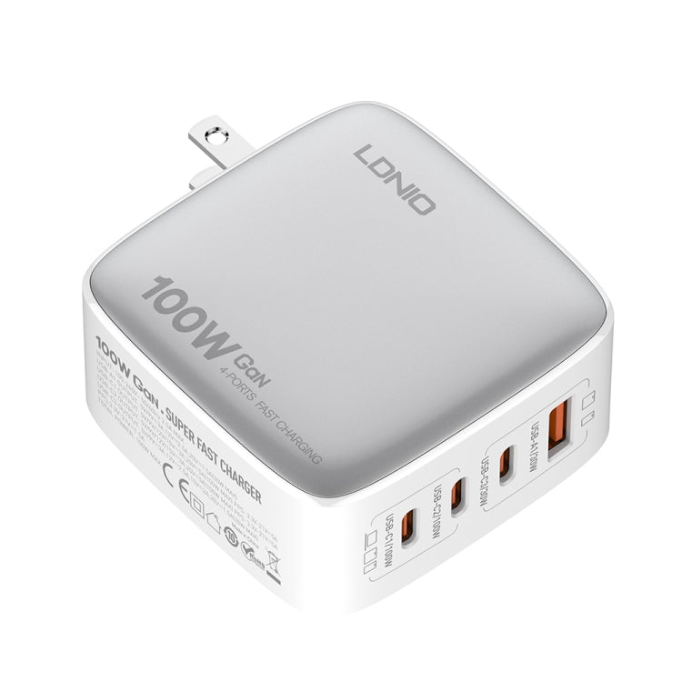 LDNIO Q408 100W GaN USB+3 USB-C / Type-C Interface Charger with 1m 100W USB-C / Type-C to USB-C / Type-C Data Cable, Plug Type:US Plug(White) - free shipping - PMC Jewellery - Order now!
