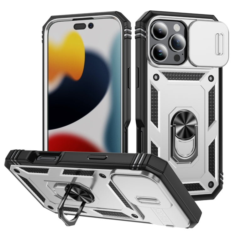 For iPhone 16 Pro Max Sliding Camshield TPU + PC Phone Case with Holder(White+Black) - iPhone 16 Pro Max Cases by PMC TechLife | Online Shopping South Africa | PMC TechLife | Buy Now Pay Later Mobicred