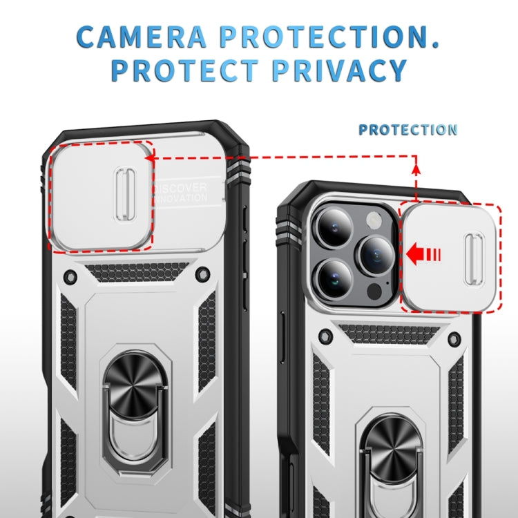 For iPhone 16 Pro Max Sliding Camshield TPU + PC Phone Case with Holder(White+Black) - iPhone 16 Pro Max Cases by PMC TechLife | Online Shopping South Africa | PMC TechLife | Buy Now Pay Later Mobicred