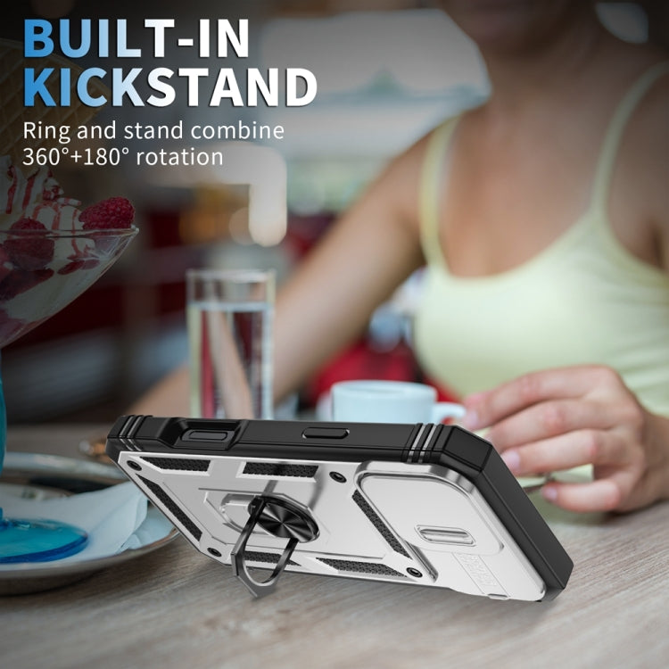 For iPhone 16 Pro Max Sliding Camshield TPU + PC Phone Case with Holder(White+Black) - iPhone 16 Pro Max Cases by PMC TechLife | Online Shopping South Africa | PMC TechLife | Buy Now Pay Later Mobicred