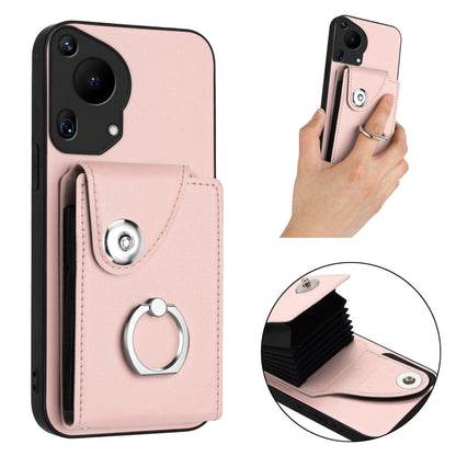 For Huawei Pura 70 Ultra Organ Card Bag Ring Holder Phone Case(Pink) - Huawei Cases by PMC Jewellery | Online Shopping South Africa | PMC Jewellery | Buy Now Pay Later Mobicred