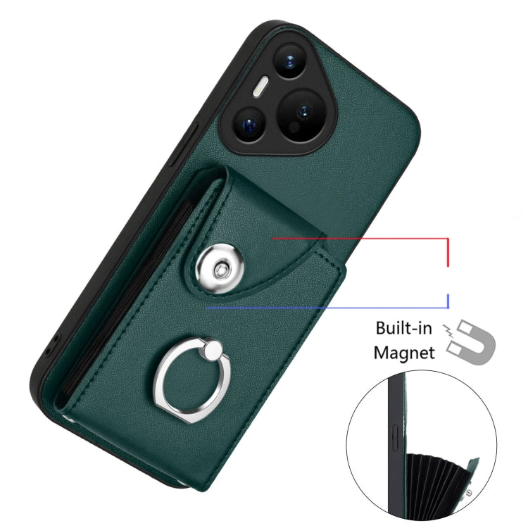 For Huawei Pura 70 Organ Card Bag Ring Holder Phone Case(Green) - Huawei Cases by PMC Jewellery | Online Shopping South Africa | PMC Jewellery | Buy Now Pay Later Mobicred