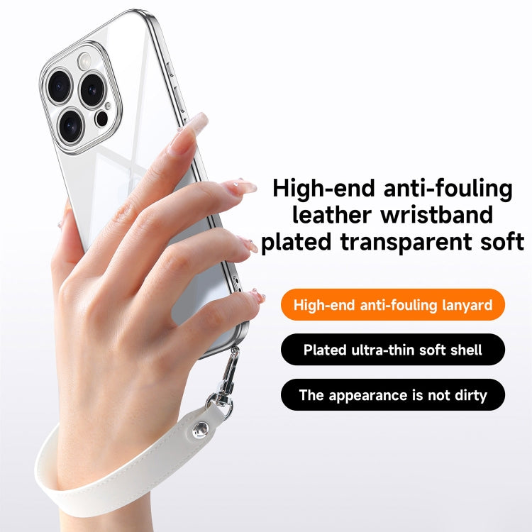 For iPhone 16 Pro SULADA  Electroplated Clear TPU Soft Frame Phone Case with Wrist Strap(Purple) - free shipping - PMC Jewellery - Order now!