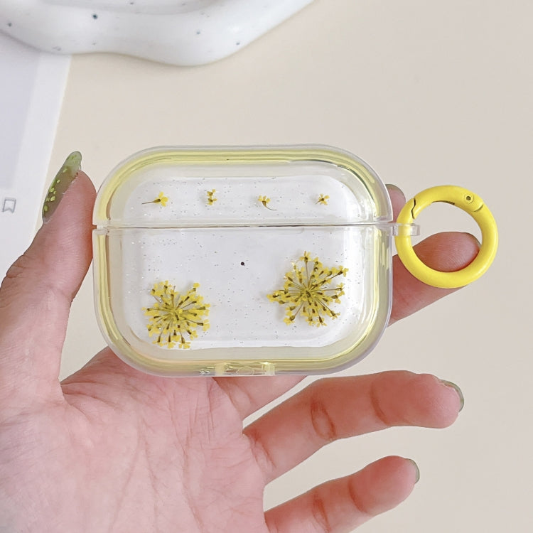 For AirPods Pro 2 Glitter Snowflake Epoxy Dried Flowers Earbuds Box TPU Case(Yellow) - For AirPods Pro 2 by PMC Jewellery | Online Shopping South Africa | PMC Jewellery | Buy Now Pay Later Mobicred