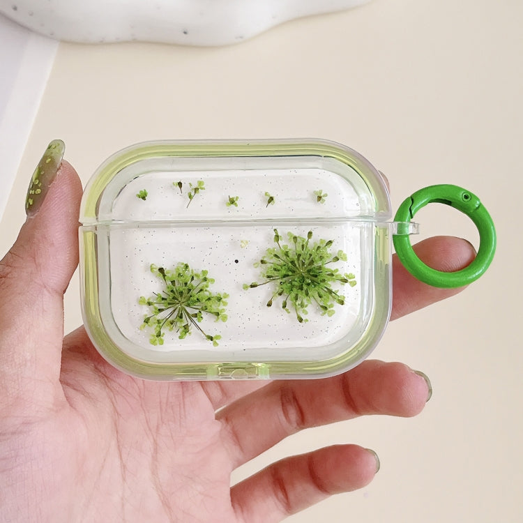 For AirPods 3 Glitter Snowflake Epoxy Dried Flowers Earbuds Box TPU Case(Green) - For AirPods 3 by PMC Jewellery | Online Shopping South Africa | PMC Jewellery | Buy Now Pay Later Mobicred