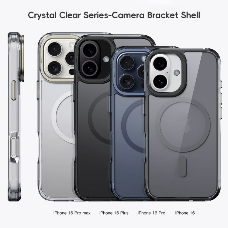 For iPhone 16 Pro Frosted Crystal Clear Lens Holder MagSafe Magnetic Phone Case(Transparent Titanium Blue) - iPhone 16 Pro Cases by PMC Jewellery | Online Shopping South Africa | PMC Jewellery | Buy Now Pay Later Mobicred