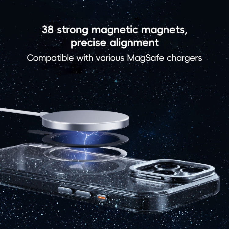 For iPhone 16 Glitter Powder Lens Holder MagSafe Magnetic Phone Case(Transparent Titanium Blue) - iPhone 16 Cases by PMC Jewellery | Online Shopping South Africa | PMC Jewellery | Buy Now Pay Later Mobicred