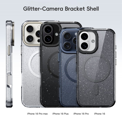 For iPhone 16 Plus Glitter Powder Lens Holder MagSafe Magnetic Phone Case(Transparent) - iPhone 16 Plus Cases by PMC Jewellery | Online Shopping South Africa | PMC Jewellery | Buy Now Pay Later Mobicred