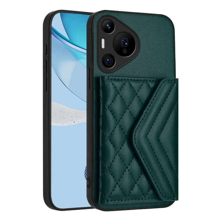 For Huawei Pura 70 Pro / 70 Pro+ Rhombic Texture Card Bag RFID Phone Case with Long Lanyard(Green) - Huawei Cases by PMC Jewellery | Online Shopping South Africa | PMC Jewellery | Buy Now Pay Later Mobicred