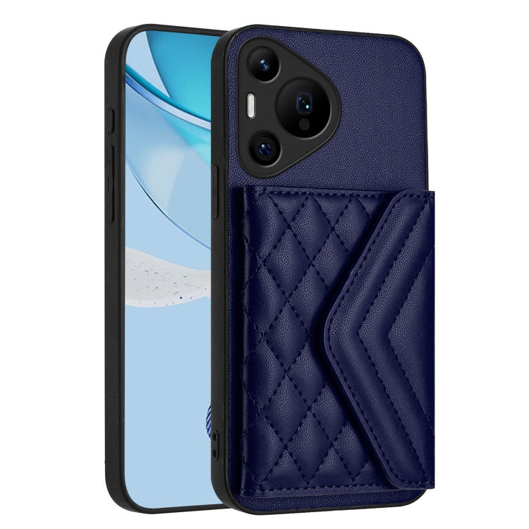 For Huawei Pura 70 Pro / 70 Pro+ Rhombic Texture Card Bag RFID Phone Case with Long Lanyard(Blue) - Huawei Cases by PMC Jewellery | Online Shopping South Africa | PMC Jewellery | Buy Now Pay Later Mobicred