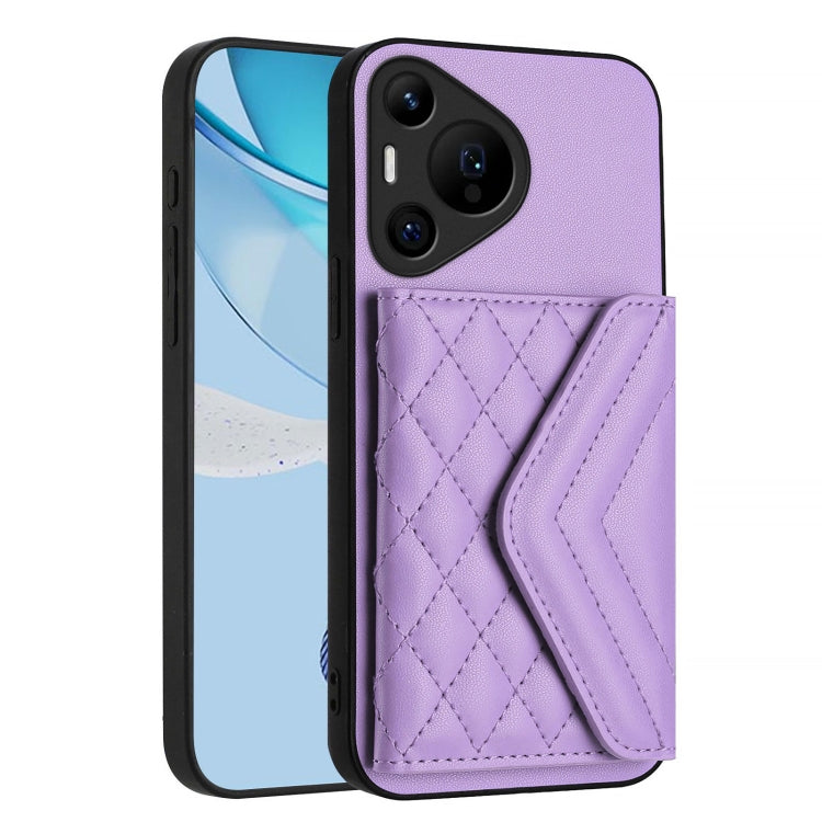 For Huawei Pura 70 Ultra Rhombic Texture Card Bag RFID Phone Case with Long Lanyard(Light Purple) - Huawei Cases by PMC Jewellery | Online Shopping South Africa | PMC Jewellery | Buy Now Pay Later Mobicred