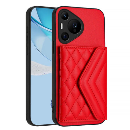 For Huawei Pura 70 Ultra Rhombic Texture Card Bag RFID Phone Case with Long Lanyard(Red) - Huawei Cases by PMC Jewellery | Online Shopping South Africa | PMC Jewellery | Buy Now Pay Later Mobicred