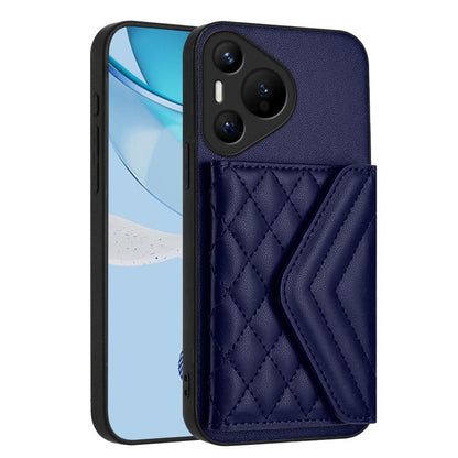 For Huawei Pura 70 Rhombic Texture Card Bag RFID Phone Case with Long Lanyard(Blue) - Huawei Cases by PMC Jewellery | Online Shopping South Africa | PMC Jewellery | Buy Now Pay Later Mobicred