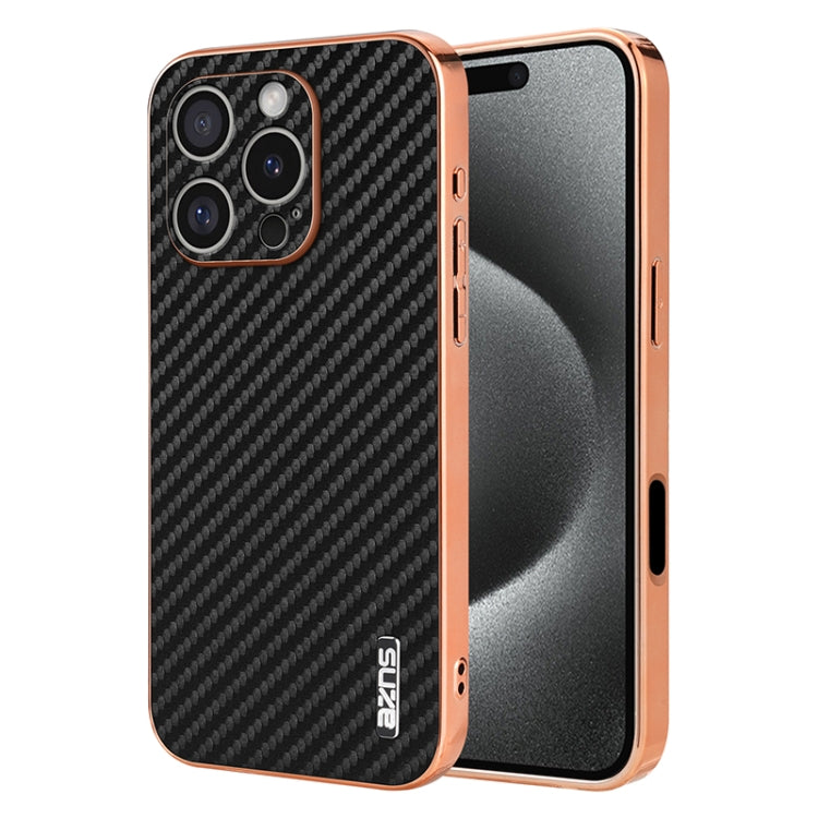 For iPhone 16 Pro AZNS Electroplated Edge Carbon Fiber Texture Phone Case(Black) - free shipping - PMC Jewellery - Order now!