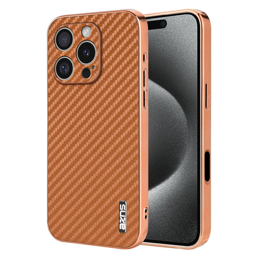 For iPhone 16 Pro AZNS Electroplated Edge Carbon Fiber Texture Phone Case(Brown) - iPhone 16 Pro Cases by AZNS | Online Shopping South Africa | PMC Jewellery | Buy Now Pay Later Mobicred