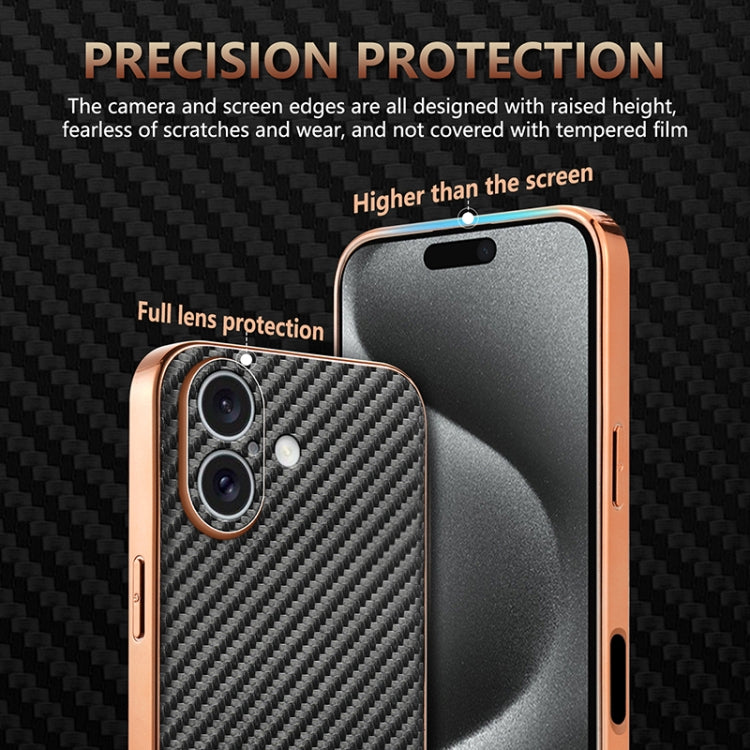 For iPhone 16 Plus AZNS Electroplated Edge Carbon Fiber Texture Phone Case(Black) - iPhone 16 Plus Cases by AZNS | Online Shopping South Africa | PMC Jewellery | Buy Now Pay Later Mobicred