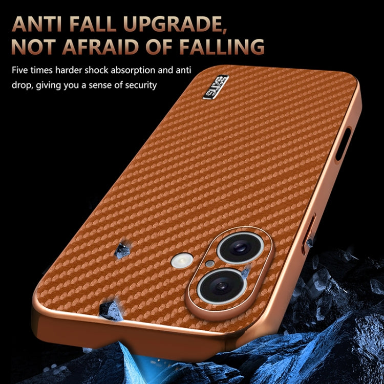 For iPhone 16 AZNS Electroplated Edge Carbon Fiber Texture Phone Case(Brown) - iPhone 16 Cases by AZNS | Online Shopping South Africa | PMC Jewellery | Buy Now Pay Later Mobicred