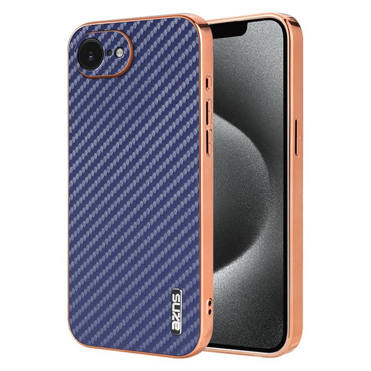 For iPhone 16e AZNS Electroplated Edge Carbon Fiber Texture Phone Case(Blue) - free shipping - PMc TechLife - Order now!