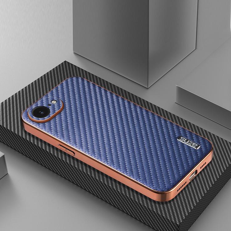 For iPhone 16e AZNS Electroplated Edge Carbon Fiber Texture Phone Case(Blue) - free shipping - PMc TechLife - Order now!