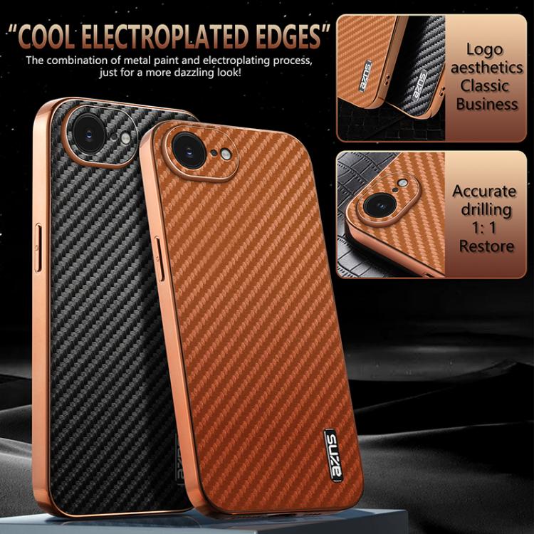 For iPhone 16e AZNS Electroplated Edge Carbon Fiber Texture Phone Case(Blue) - free shipping - PMc TechLife - Order now!