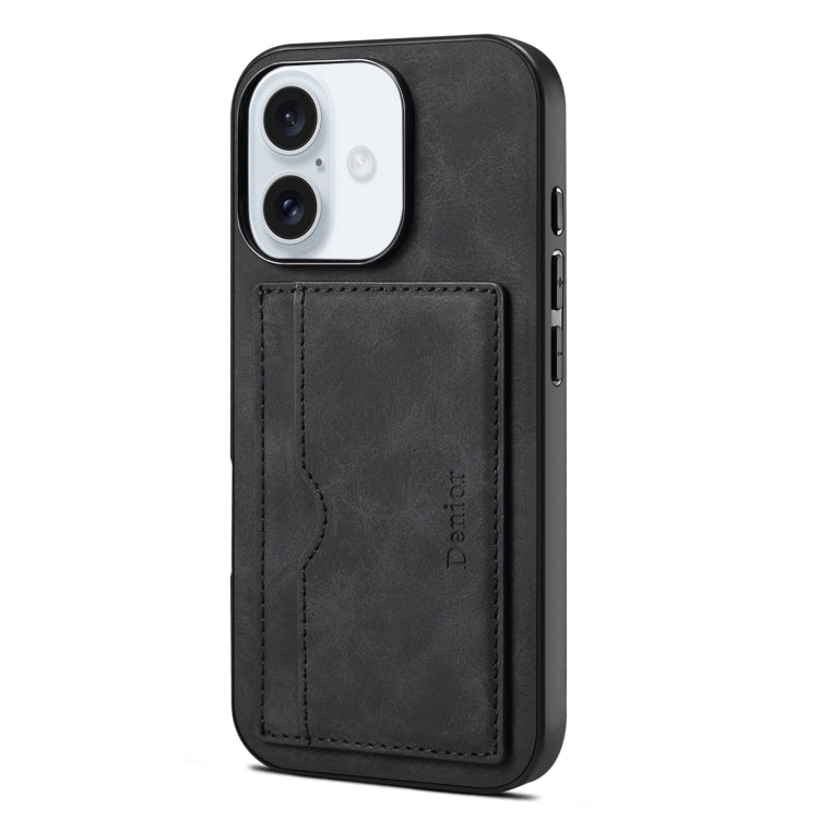 For iPhone 16 Denior D08 PU Single Card Slot Holder Phone Case(Black) - iPhone 16 Cases by Denior | Online Shopping South Africa | PMC Jewellery | Buy Now Pay Later Mobicred