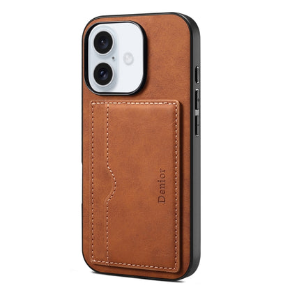 For iPhone 16 Denior D08 PU Single Card Slot Holder Phone Case(Brown) - iPhone 16 Cases by Denior | Online Shopping South Africa | PMC Jewellery | Buy Now Pay Later Mobicred