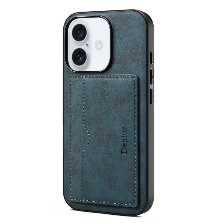 For iPhone 16 Denior D08 PU Single Card Slot Holder Phone Case(Blue) - iPhone 16 Cases by Denior | Online Shopping South Africa | PMC Jewellery | Buy Now Pay Later Mobicred