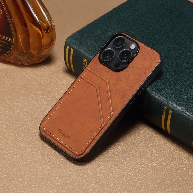 For iPhone 16 Denior D09 PU Dual Card Slot Back Cover Phone Case(Brown) - iPhone 16 Cases by Denior | Online Shopping South Africa | PMC Jewellery | Buy Now Pay Later Mobicred