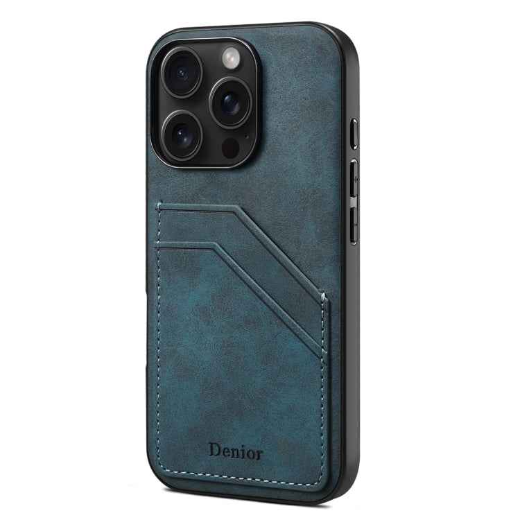 For iPhone 16 Pro Denior D09 PU Dual Card Slot Back Cover Phone Case(Blue) - iPhone 16 Pro Cases by Denior | Online Shopping South Africa | PMC Jewellery | Buy Now Pay Later Mobicred