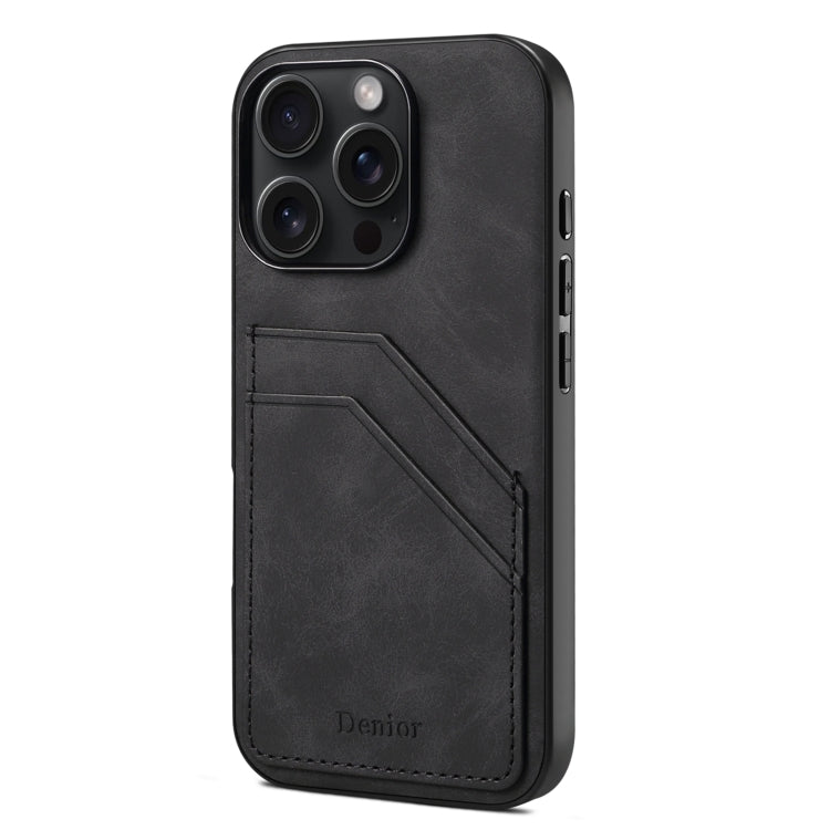 For iPhone 16 Pro Max Denior D09 PU Dual Card Slot Back Cover Phone Case(Black) - iPhone 16 Pro Max Cases by Denior | Online Shopping South Africa | PMC Jewellery | Buy Now Pay Later Mobicred