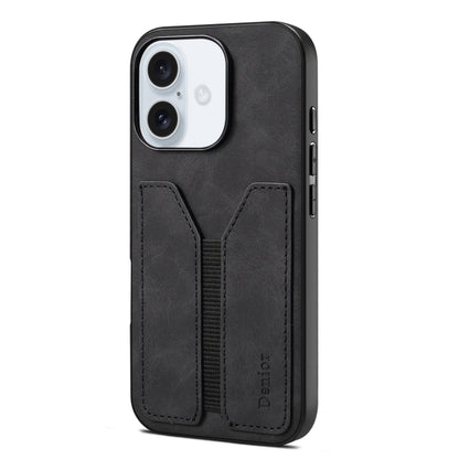 For iPhone 16 Denior D07 DV Elastic Card Slot PU Back Cover Phone Case(Black) - iPhone 16 Cases by Denior | Online Shopping South Africa | PMC Jewellery | Buy Now Pay Later Mobicred