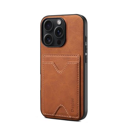 For iPhone 16 Plus Denior D06 PU Back Cover Card Slot Holder Phone Case(Brown) - iPhone 16 Plus Cases by Denior | Online Shopping South Africa | PMC Jewellery | Buy Now Pay Later Mobicred