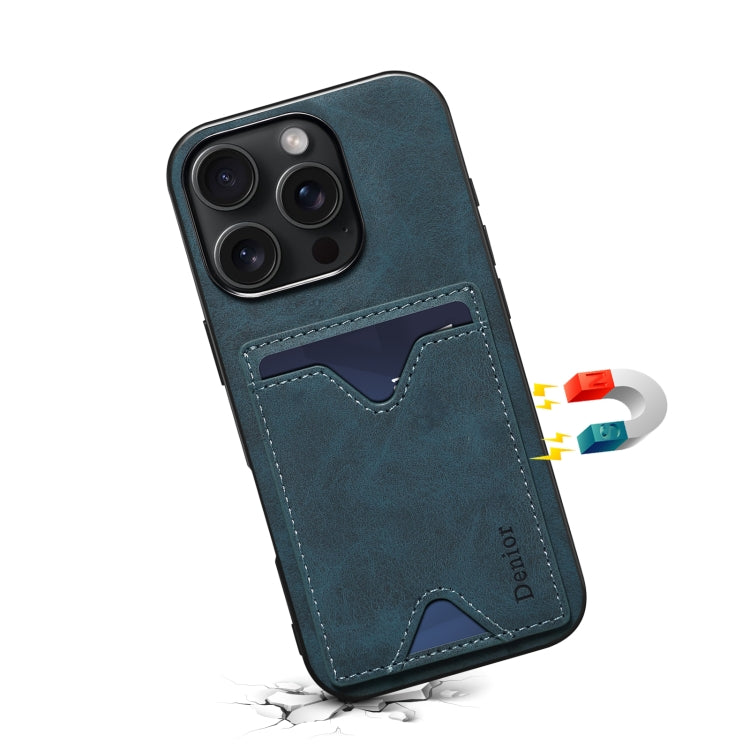 For iPhone 16 Plus Denior D06 PU Back Cover Card Slot Holder Phone Case(Blue) - iPhone 16 Plus Cases by Denior | Online Shopping South Africa | PMC Jewellery | Buy Now Pay Later Mobicred