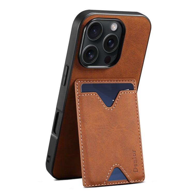 For iPhone 16 Pro Max Denior D06 PU Back Cover Card Slot Holder Phone Case(Brown) - iPhone 16 Pro Max Cases by Denior | Online Shopping South Africa | PMC Jewellery | Buy Now Pay Later Mobicred