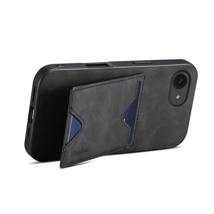 For iPhone 16e Denior D06 PU Back Cover Card Slot Holder Phone Case(Black) - iPhone 16e Cases by Denior | Online Shopping South Africa | PMC TechLife | Buy Now Pay Later Mobicred