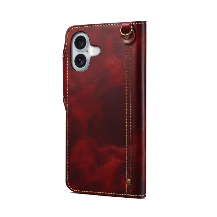 For iPhone 16 Denior B01 Oil Wax Cowhide Magnetic Button Genuine Leather Case(Red) - iPhone 16 Cases by Denior | Online Shopping South Africa | PMC Jewellery | Buy Now Pay Later Mobicred