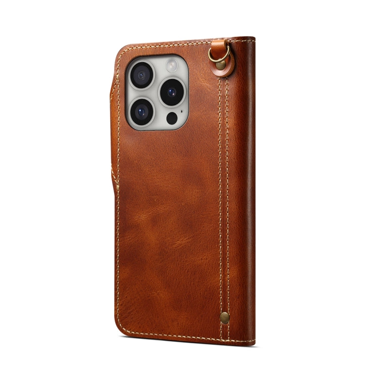 For iPhone 16 Pro Denior B01 Oil Wax Cowhide Magnetic Button Genuine Leather Case(Brown) - iPhone 16 Pro Cases by Denior | Online Shopping South Africa | PMC Jewellery | Buy Now Pay Later Mobicred