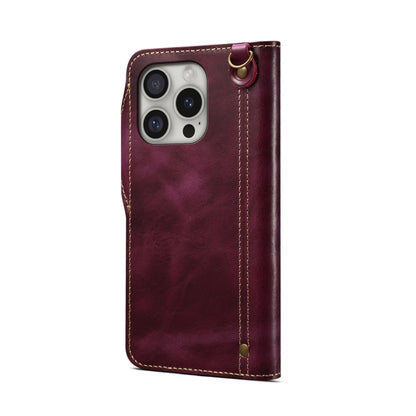 For iPhone 16 Pro Max Denior B01 Oil Wax Cowhide Magnetic Button Genuine Leather Case(Red) - iPhone 16 Pro Max Cases by Denior | Online Shopping South Africa | PMC Jewellery | Buy Now Pay Later Mobicred