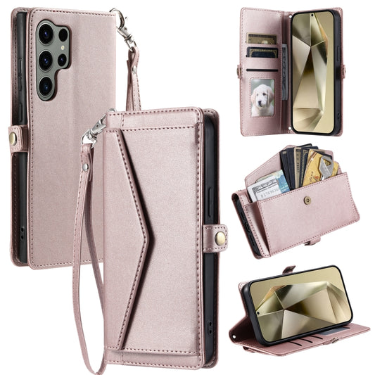 For Samsung Galaxy S25 Ultra 5G Wallet Multi-card Slot Leather Phone Case with Lanyard(Rose Gold) - Galaxy S25 Ultra 5G Cases by PMC Jewellery | Online Shopping South Africa | PMC Jewellery | Buy Now Pay Later Mobicred