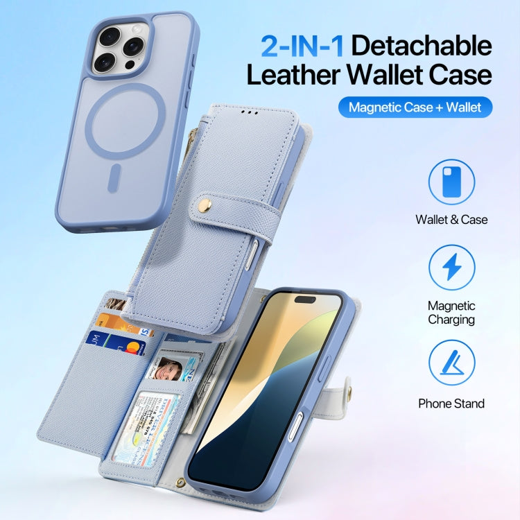 For iPhone 16 Pro DUX DUCIS Lawa Series 2 in 1 Wallet Zipper Detachable MagSafe Phone Case with Lanyard(Light Blue) - iPhone 16 Pro Cases by DUX DUCIS | Online Shopping South Africa | PMC Jewellery | Buy Now Pay Later Mobicred