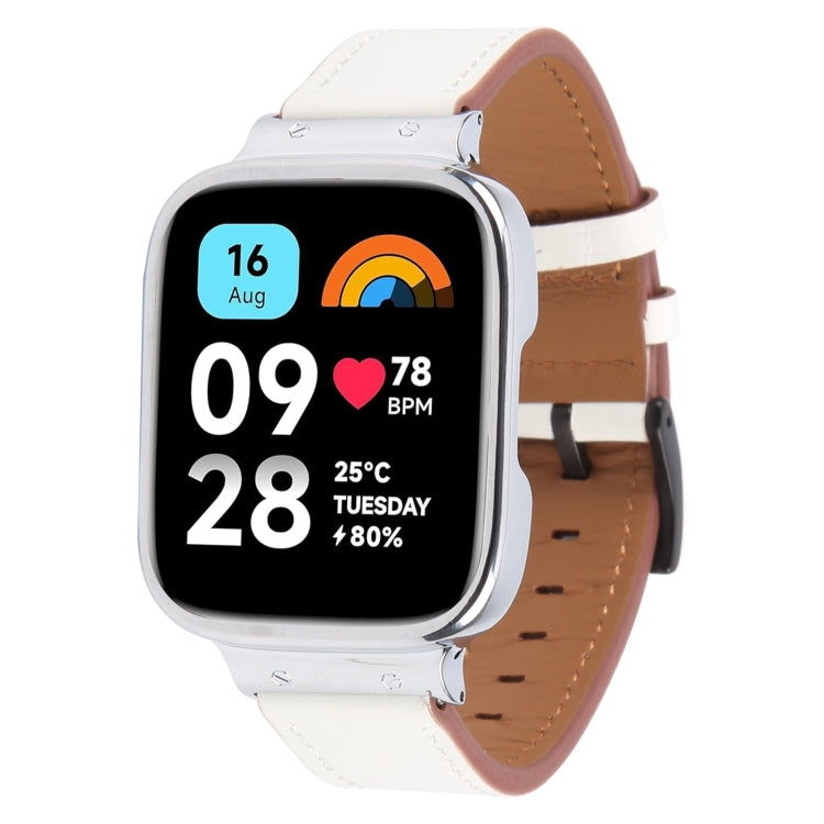 For Redmi Watch 3 Lite Metal Frame Integrated Leather Watch Band(White) - free shipping - PMc TechLife - Order now!