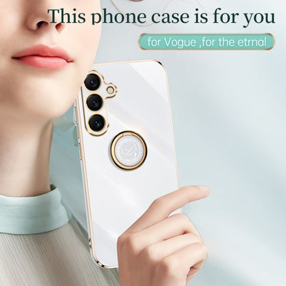 For Samsung Galaxy S25 5G XINLI Straight 6D Plating Gold Edge TPU Shockproof Case with Ring Holder(Mint Green) - Galaxy S25 5G Cases by XINLI | Online Shopping South Africa | PMC Jewellery | Buy Now Pay Later Mobicred